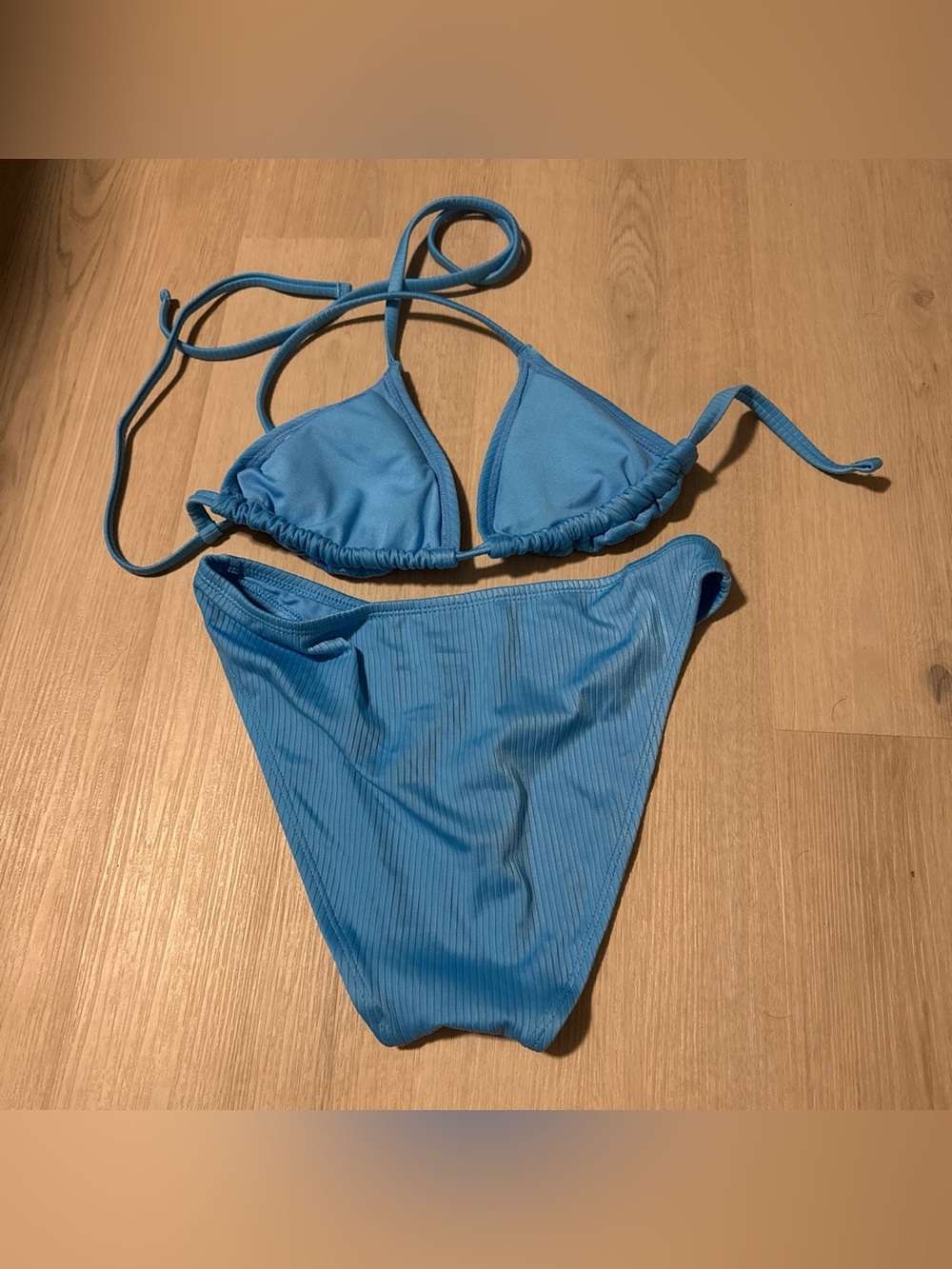 Blue Ribbed Triangle Bikini Set - Picture 2 of 2